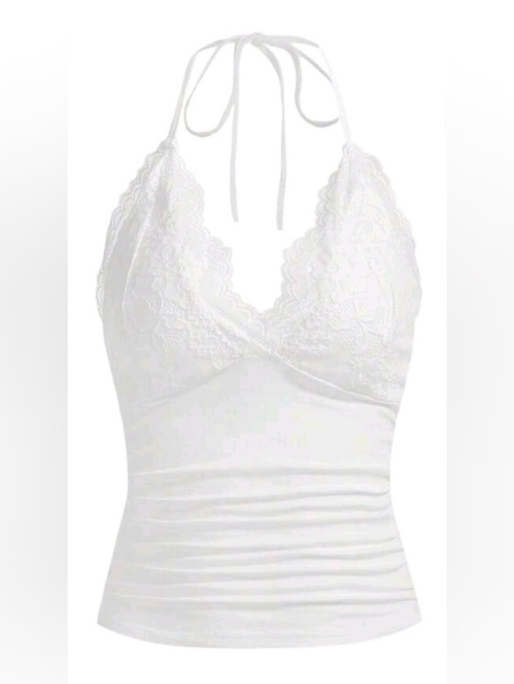 Lace Trim Halter Camisole Tank Top - White